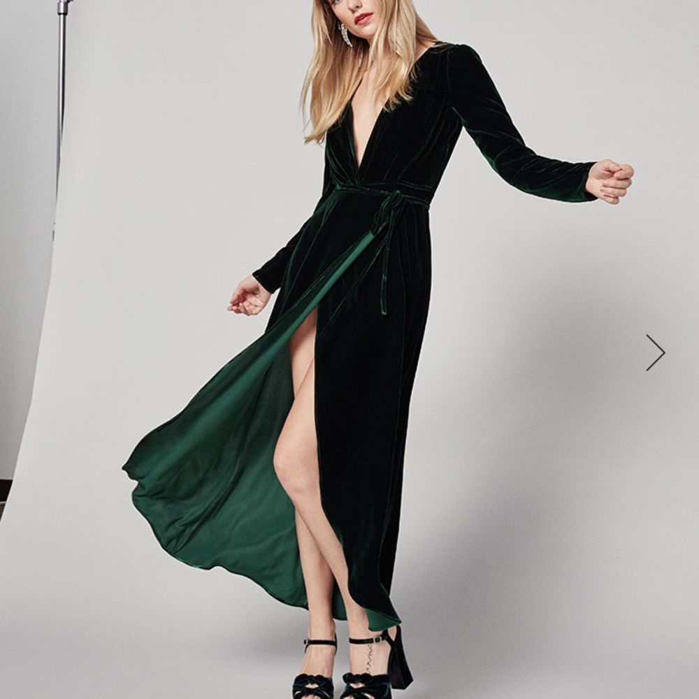 Reformation Grenache Dress in Emerald Velvet